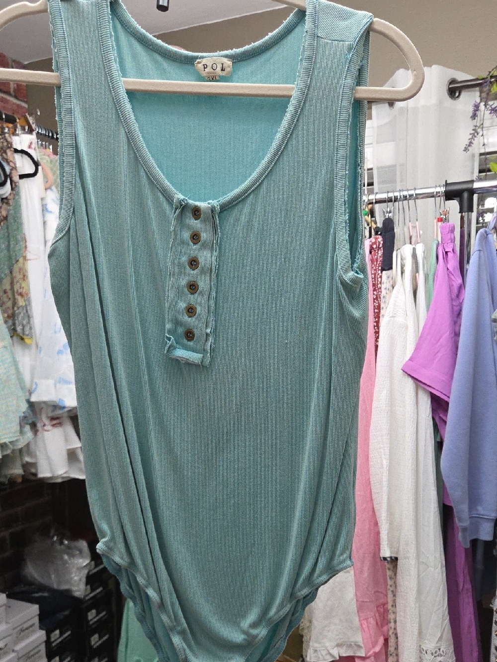 POL Sleeveless Ribbed Bodysuit in Seafoam